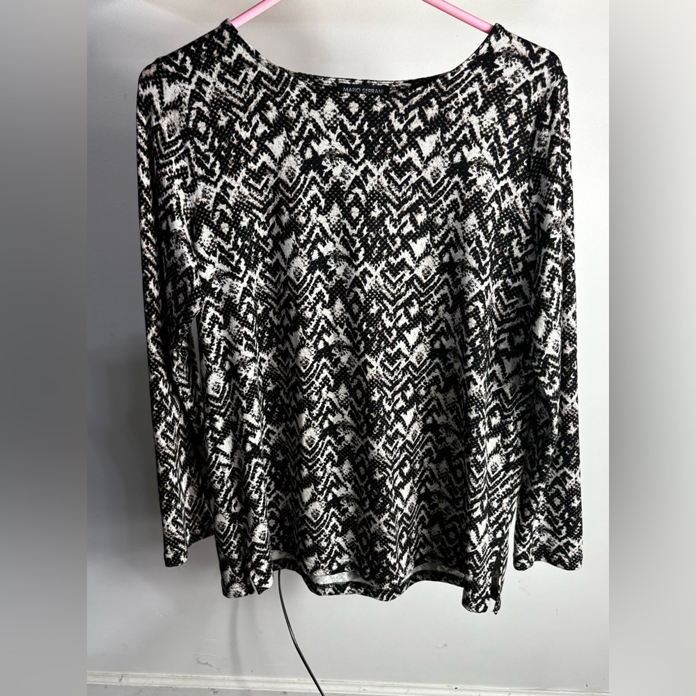 Mario Serrani Italy Top Womens Brown Snakeskin Print Long Sleeve Stretch Medium